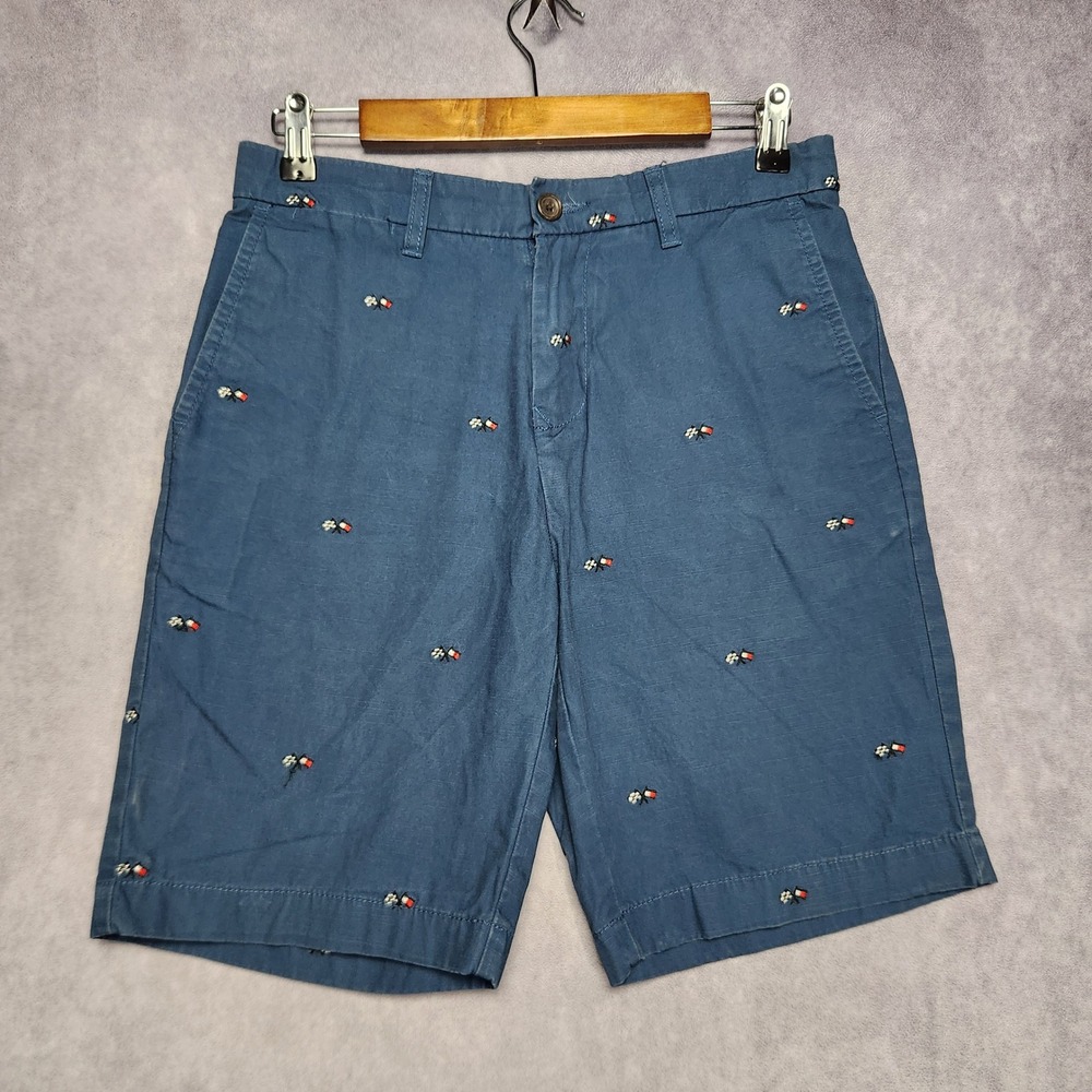 Tommy Hilfiger Mens 29 Blue Racing‎ Flag All Over Embroidery Chino Casual Shorts